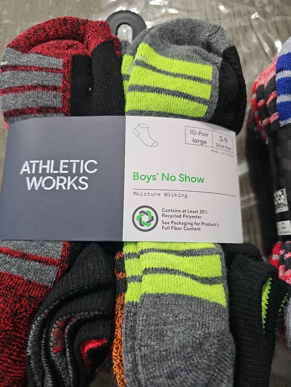 2 Package Athletic Works Boys No-Show Socks Size L Shoe Size 3-9